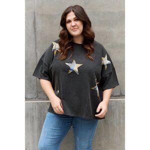 Oddi Full Size Printed Star Patch Detail Top